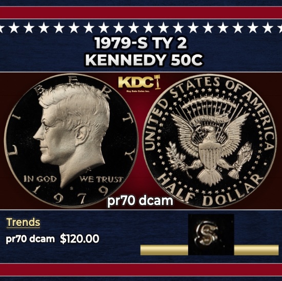 1979-s Ty 2 Proof Kennedy Half Dollar 50c pr70 dcam SEGS