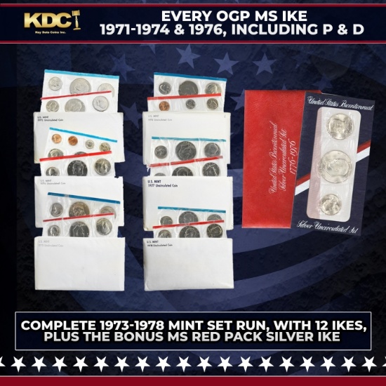 1973-1978 Mint Set Run Plus Bonus Silver Bicentennial "Red Pack" 77 Coins 7 Complete Sets Complete M