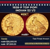 1928-p Gold Indian Quarter Eagle TOP POP! $2 1/2 ms66+ USCG