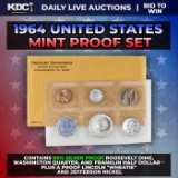 1964 United States Mint Silver Proof Set In Original Goventment Packaging, 5 Coins - Manilla Envelop