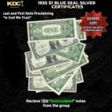 10x 1935 $1 Blue Seal Silver Certificates Grades CU