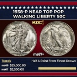 1938-p Walking Liberty Half Dollar Near Top Pop 50c ms67+ SEGS