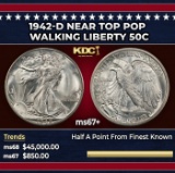 1942-d Walking Liberty Half Dollar Near Top Pop 50c ms67+ SEGS