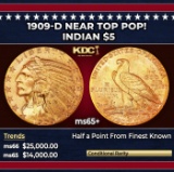 1909-d Gold Indian Half Eagle Near Top Pop! $5 ms65+ USCG