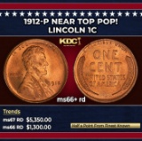 1912-p Lincoln Cent Near Top Pop! 1c ms66+ rd SEGS