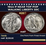 1944-p Walking Liberty Half Dollar Near Top Pop 50c ms67 SEGS