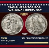1945-p Walking Liberty Half Dollar Near Top Pop 50c ms67 SEGS