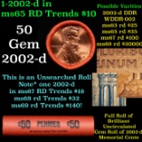BU Shotgun Lincoln 1c roll, 2002-d 50 pcs Bank Wrapper 50c