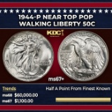 1944-p Walking Liberty Half Dollar Near Top Pop 50c ms67+ SEGS