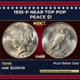 1935-p Peace Dollar Near Top Pop $1 ms66 SEGS