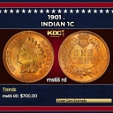 1901 Indian Cent . 1c Grades ms65 rd