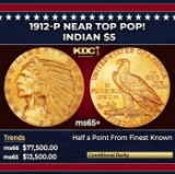 1912-p Gold Indian Half Eagle Near Top Pop! $5 ms65+ USCG