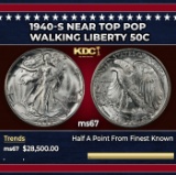 1940-s Walking Liberty Half Dollar Near Top Pop 50c ms67 SEGS