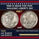 1936-d Walking Liberty Half Dollar Near Top Pop 50c ms67 SEGS