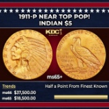 1911-p Gold Indian Half Eagle Near Top Pop! $5 ms65+ USCG