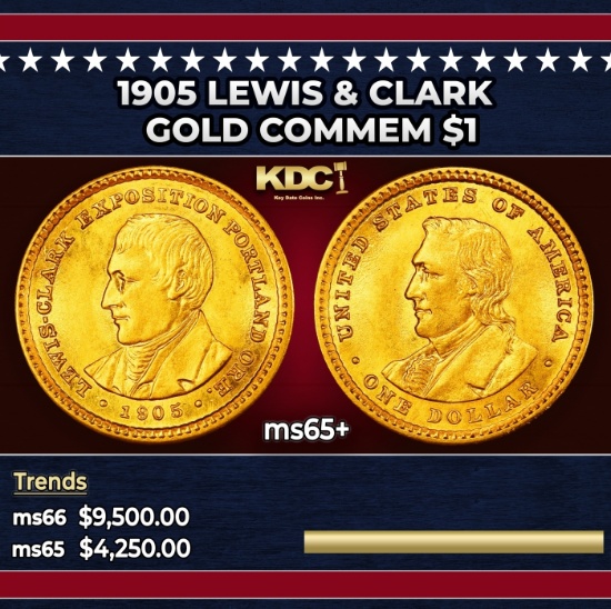 1905 Lewis & Clark Gold Commem Dollar 1 ms65+ SEGS
