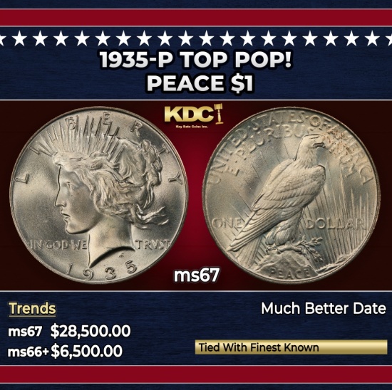 1935-p Peace Dollar TOP POP! $1 ms67 SEGS