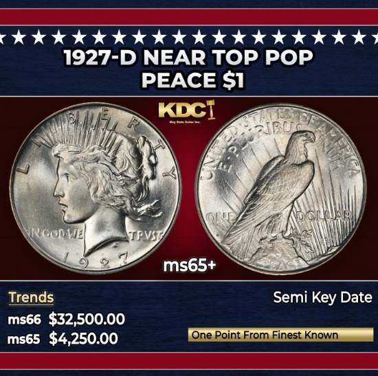 1927-d Peace Dollar Near Top Pop $1 ms65+ SEGS