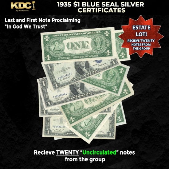 20x 1935 $1 Blue Seal Silver Certificates Grades CU