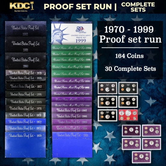 1970-1999 Proof Set Run 164 Coins 30 Complete Sets