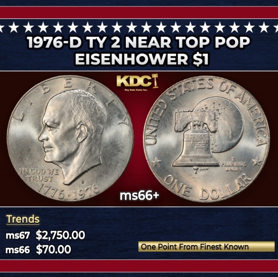 1976-d Ty 2 Eisenhower Dollar Near Top Pop $1 ms66+ SEGS