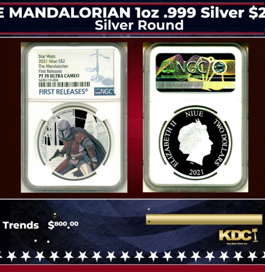 NGC NGC 2021 Star Wars THE MANDALORIAN 1oz .999 Silver $2  Niue Commerative Coin Proof pr70 dcam NGC