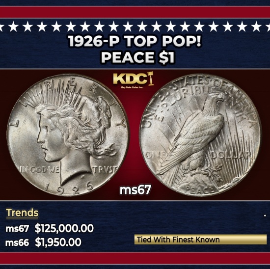 1926-p Peace Dollar TOP POP! $1 ms67 SEGS