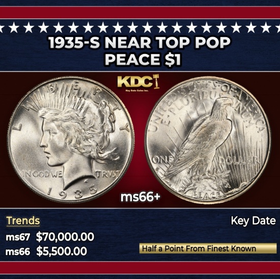 1935-s Peace Dollar Near Top Pop $1 ms66+ SEGS