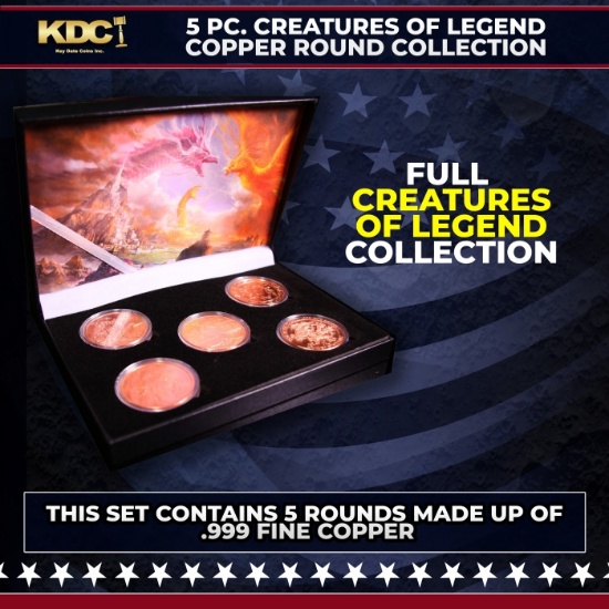 5 Copper Coin Creatures Of Legends Set 5oz Of Copper