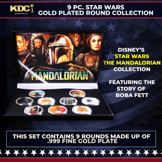 9 Coin The Mandalorian Din Djarin Disney Star Wars Gold Plated Round Collection