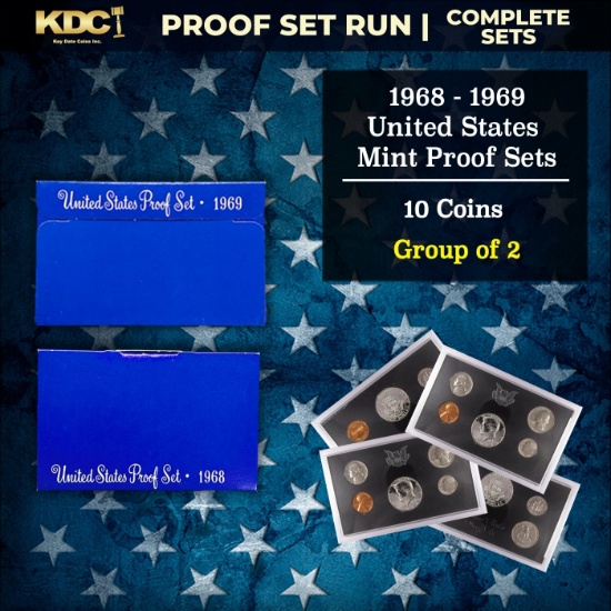 Group of 2 United States Mint Proof Sets 1968-1969 10 coins