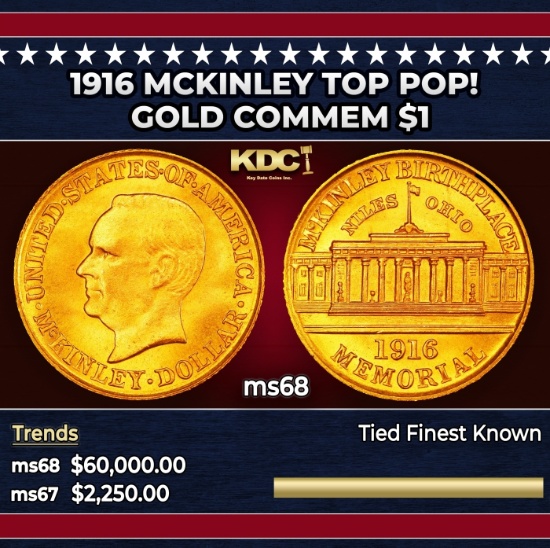 1916 McKinley Gold Commem Dollar TOP POP! 1 ms68 SEGS