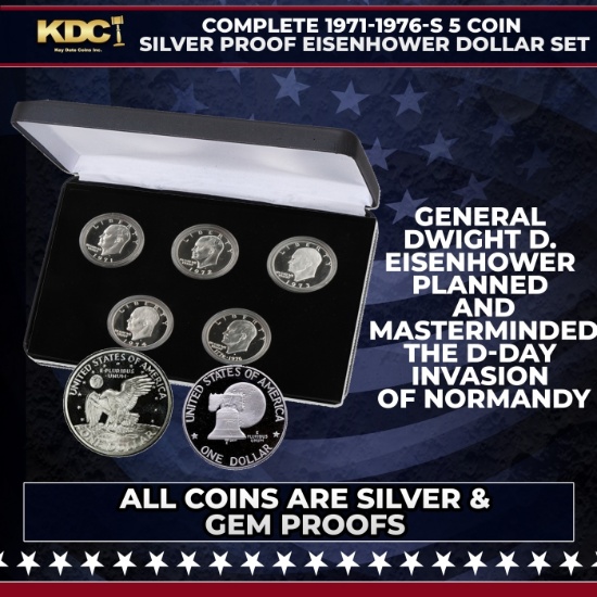 Complete 1971-1976-s 5 Coin Silver Proof Eisenhower Dollar Set