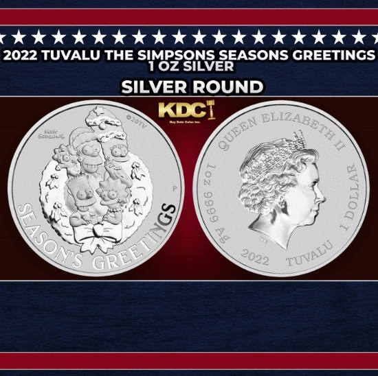 2022 Tuvalu The Simpsons Seasons Greetings - 1 oz Silver Round Round