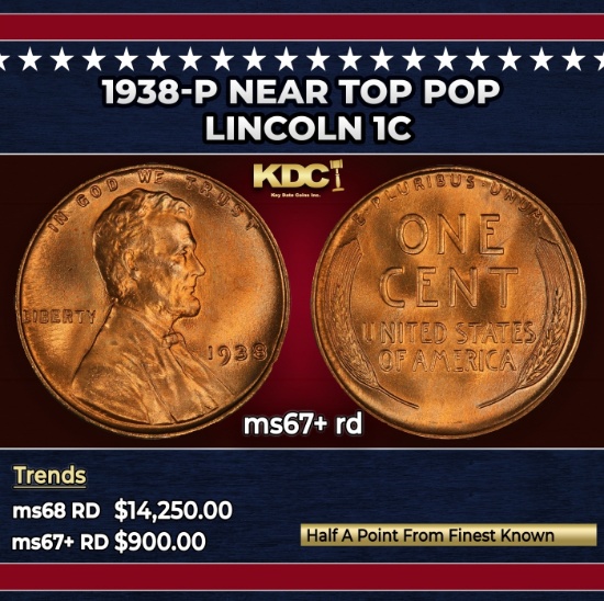 1938-p Lincoln Cent Near Top Pop 1c ms67+ rd SEGS