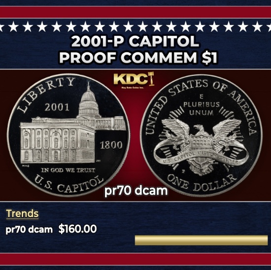 2001-P Capitol Proof Modern Commem Dollar $1 pr70 dcam SEGS