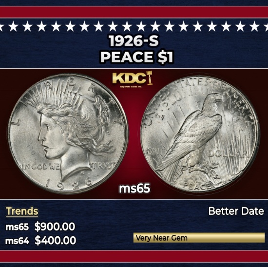 1926-s Peace Dollar $1 Grades ms65