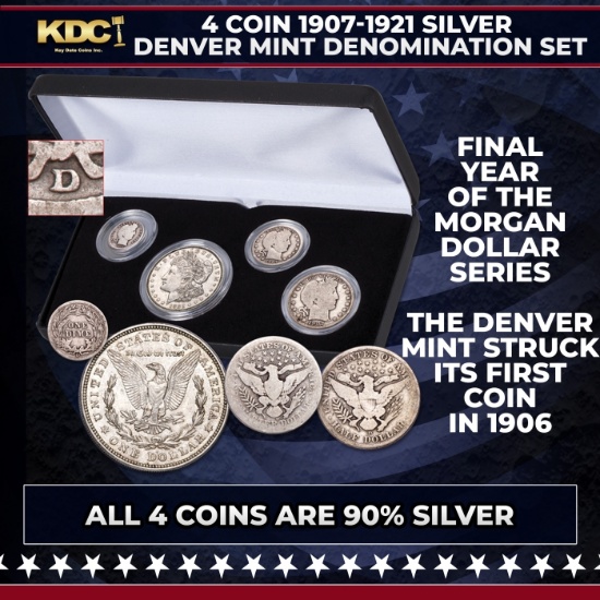 4 Coin 1907-1921 Silver Denver Mint Denomination Set