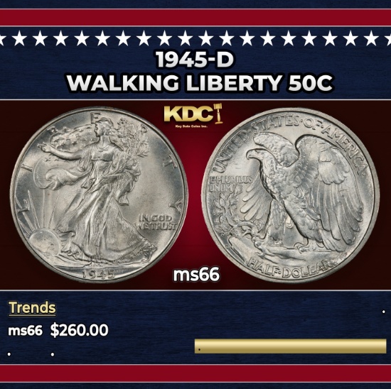1945-d Walking Liberty Half Dollar 50c Grades ms66