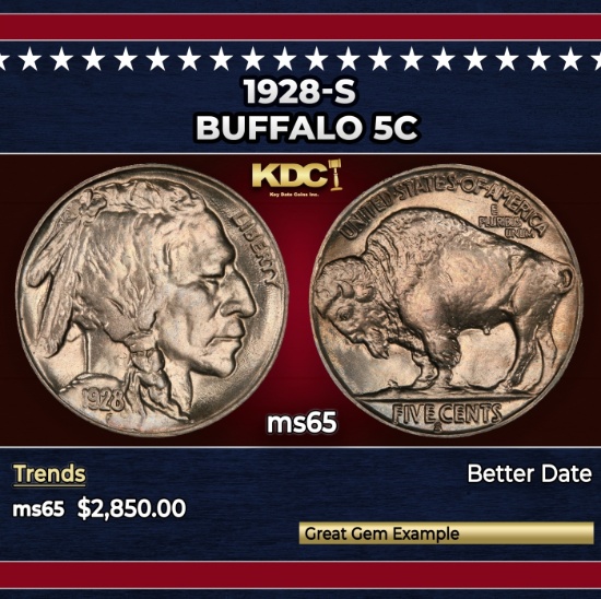 1928-s Buffalo Nickel 5c ms65 SEGS