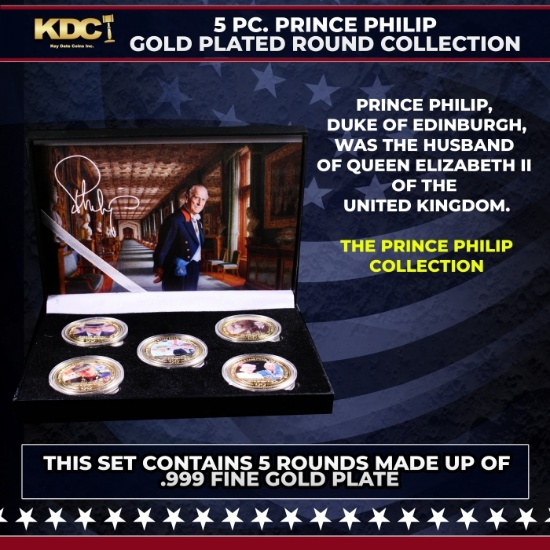 5 Coin Prince Philip Gold Plated Round Collection