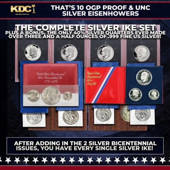 1971-1976 THE COMPLETE SILVER IKE SET Over 3.5 oz Of Pure Silver 14 Coins, 10 Sets