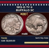 1913-d Ty II Buffalo Nickel 5c ms66 SEGS