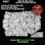 10x 1963 $5 Red Seal United States Note Grades CU