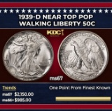 1939-d Walking Liberty Half Dollar Near Top Pop 50c ms67 SEGS