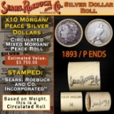 OS- Mixed Morgan/Peace SEARS Circ Dollar $1 Roll 10 1893/'P' Peace Ends
