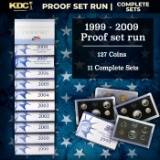 1999-2009 Full Proof Set Run - 127 Coins, 11 Sets Complete 50 State Quarters, Territories Run, & Lif