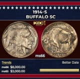 1914-s Buffalo Nickel 5c ms66 SEGS