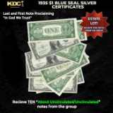 10x 1935 $1 Blue Seal Silver Certificates Grades AU/CU