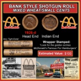 Lincoln Wheat Cent 1c Mixed Roll Orig Brandt McDonalds Wrapper, 1926-d end, Indian other end